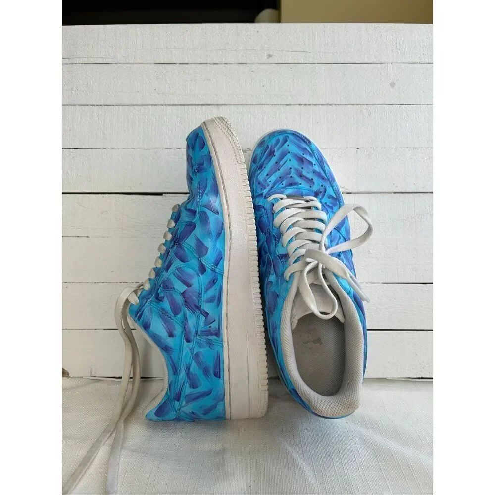Nike Air Force 1 Low 10.5 Custom Painted Blue Purple Brushstroke CW2288-111